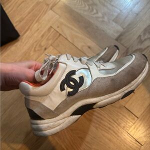 CHANEL Cream and Black Athletic Shoes